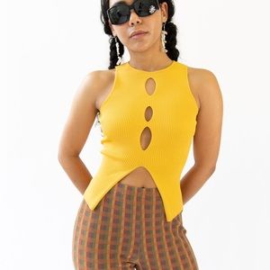 Find Me Now Tempo knit tank top with cutouts in Amber, size M